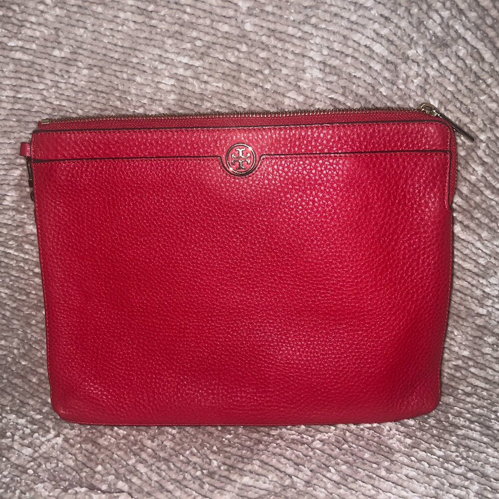 Tory Burch Large Zip Pouch with Wrist Strap (Red)